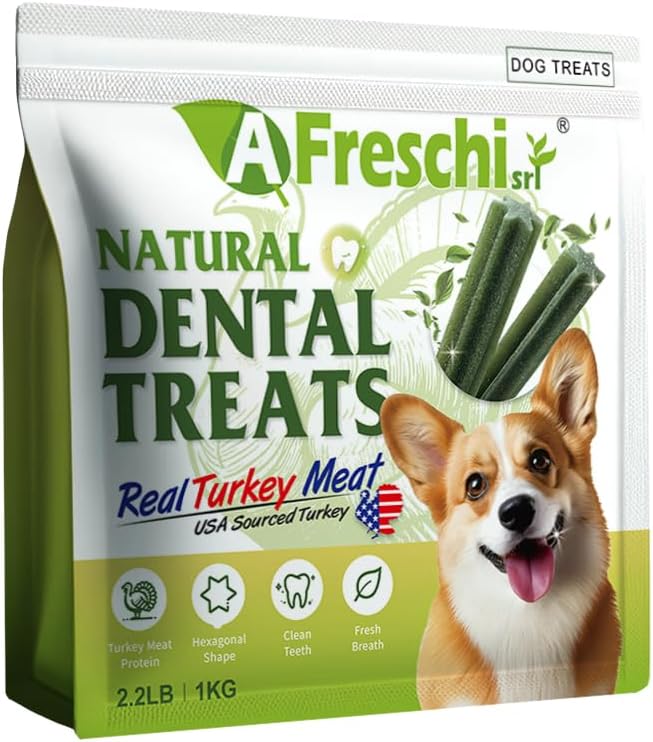 Afreschi Turkey Dental Sticks for Dogs, 2.2 lb – All Natural Dog Chews, USA-Sourced Trukey, Hypoallergenic, Long-Lasting Chew for Puppies and Adult Dogs, Grain-Free, Signature Series-Mewly Pet