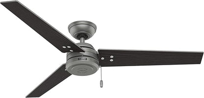Hunter 52 inch Outdoor or Indoor Ceiling Fan No Light - Silver Ceiling Fan without Light, For Patio, Porch, Garage, or Living Room, Standard Mount, 3 Blades, Pull Chain - Cassius 59262, Matte Silver