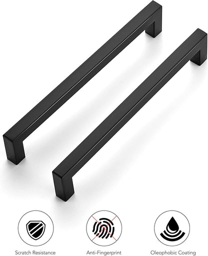 Ravinte 10 Pack Stainless Steel Kitchen Cabinet Handles Matte Black Square Bar Cabinet Pulls Kitchen Drawer Handles Sleek Dresser Drawer Pulls with 7-1/2 inch Hole Centers Flat Black Cabinet Hardware