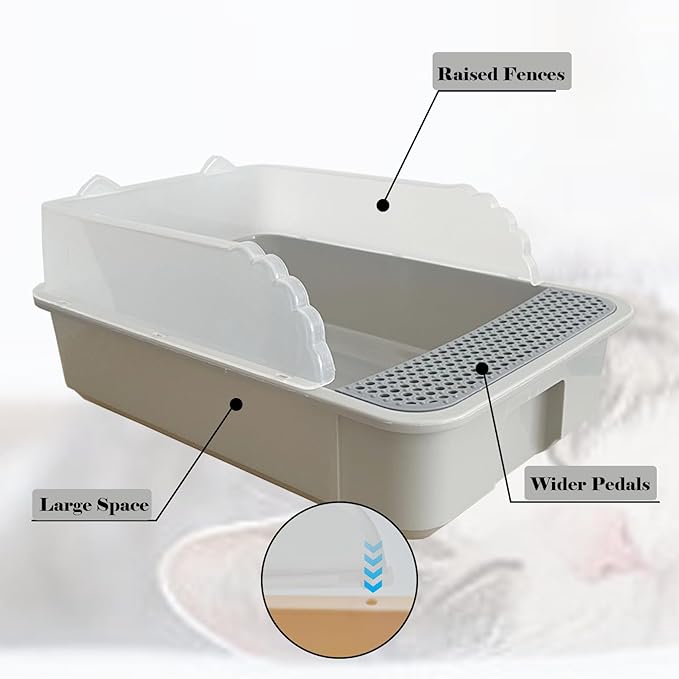 kathson Open Small Cat Litter Box with High Side,Anti-Splashing Kitten Litter Pan,Semi-Enclosed Removable Kitty Cat Toilet with Litter Sifting Scoop for Boxes Easy to Clean No Odor-Grey-Mewly Pet