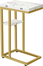 HOOBRO Foldable End Table, Gold C Shaped Side Table with Storage Shelf, Small Snack Table Suitable for Living Room Bedroom Small Spaces, Easy Assembly, Gold and Marble DM29SF01