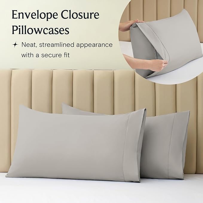 LuxClub 4 PC Full Sheet Set, Breathable Luxury Bed Sheets, Deep Pockets Wrinkle Free Cooling Bed Sheets Machine Washable Hotel Bedding Silky Soft - Light Taupe Full
