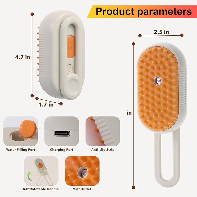 (2PCS) 4 in 1 Cat Steam Brush for Shedding, 2025 New Rechargeable Steam Pet Brush, Massaging and Cleaning Shedding Pets Hair (khaki+white)-Mewly Pet