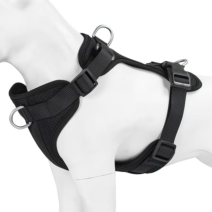 Wisedog Mesh Breathable Dog Harness: No Pull Harness with 3 Fast-Release Buckles Adjustable for Walking & Training for Small Medium Large Dogs (Black, L: Neck=20"-25"/Chest=17"-33")-Mewly Pet