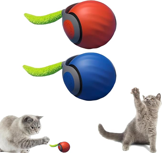 Speedy Tail 2.0 Cat Toy, Interactive Smart Ball for Indoor Cats, USB Charging (Orange+Dark Blue)-Mewly Pet
