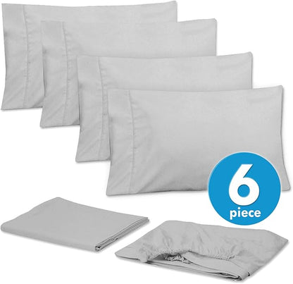 Sweet Home Collection 6 Piece 1500 Supreme Collection Brushed Microfiber Deep Pocket Sheet Set-2 Extra Pillow Cases, Great Value, Rv Short Queen, Silver