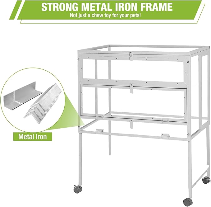 GUTINNEEN Guinea Pig Cage Hamster House with Anti-Chewing Metal Frame Rat Cage with Wheels and Storage, White Metal Frame-Mewly Pet