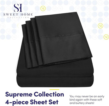 Twin XL Size Bed Sheets - 4 Piece 1500 Supreme Collection Fine Brushed Microfiber Deep Pocket Twin X-Large Sheet Set Bedding - 1 EXTRA PILLOW CASES, GREAT VALUE, Twin XL, Black