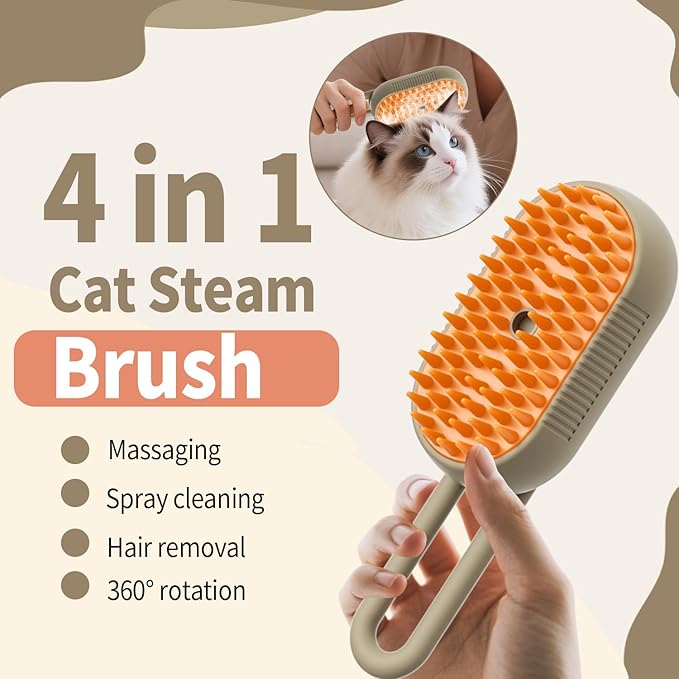 Cat Steam Brush for Shedding 4 in 1 Dog Brush with Steam Pet Hair Cleaning Brush Comb for Spray Pet Grooming for Long & Short Haired Pets Comb for Cats (Brown)-Mewly Pet