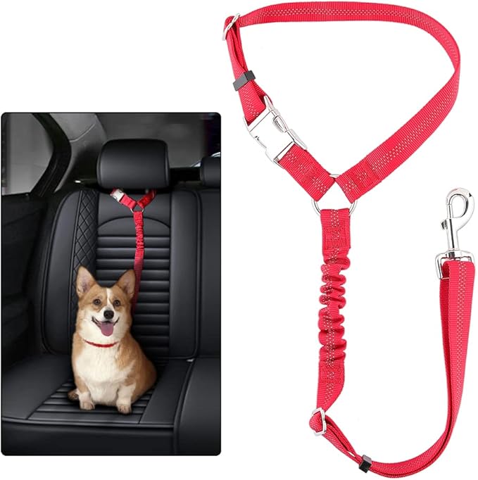 Plutus Pet Dog Seat Belt for Car Headrest, Reflective and Adjustable Restraint with Elastic Bungee for Safety, Vehicle Seatbelt Harness for Small Medium Large Dogs and Cats-Mewly Pet