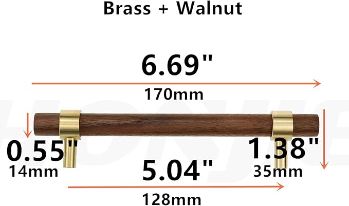 Drawer 6.69"/170mm Pulls Brass Walnut Kitchen Wardrobe Cabinet Hardware Pull Handle with Screw,24Pcs