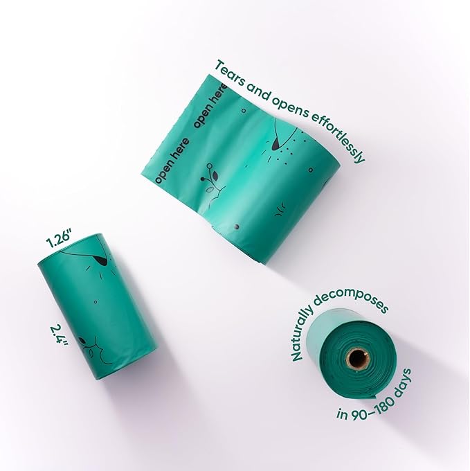 Compostable Dog Poop Bags – 270 Count Refill Rolls, TÜV OK Compost HOME Certified, Plant-Based Materials, Leakproof, Unscented, Extra Thick, Fits All Dispensers-Mewly Pet