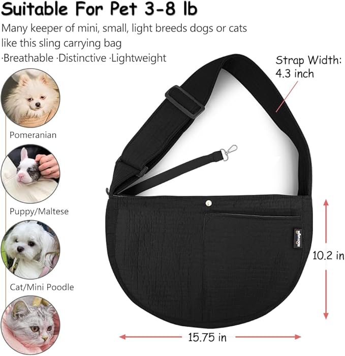 NATUYA Small Dog Carrier Sling Cat Sling-Dog Slings for Carrying Small Dogs-Adjustable Strap Hand Free Pet Puppy for Outdoor Traveling Subway (Black, Canvas-Adjustable Strap)-Mewly Pet