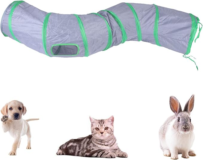 iCAGY Cat Tunnel for Indoor Cats Interactive, Rabbit Tunnel Toys, Pet Toys Play Tunnels for Cats Kittens Rabbits Puppies Crinkle Pop Up Gray 47" Shape S-Mewly Pet