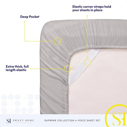 Twin XL Sheets - Breathable Luxury Sheets with Full Elastic & Secure Corner Straps Built In - 1800 Supreme Collection Extra Soft Deep Pocket Bedding Set, Sheet Set, Twin XL, Silver