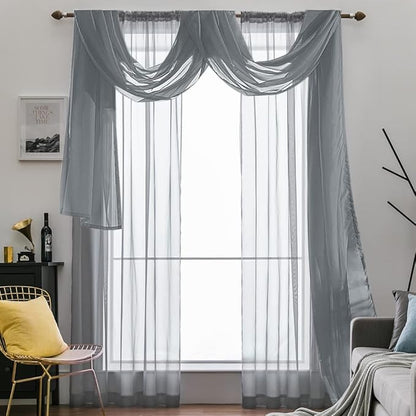 MIULEE Luxury Window Scarf Sheer Voile Elegant Topper Long Valance Solid Treatment Swags Drapes for Window Ceremony Wedding Canopy Bed 54" x 216" Dark Grey 1 Piece