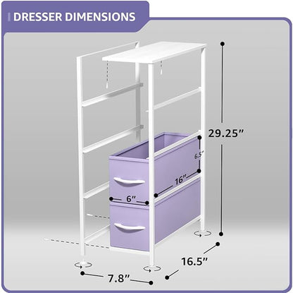 Sorbus Kids Narrow Dresser with 4 Drawers - Vertical Slim Storage Chest of Drawers with Steel Frame, Wood Top & Easy Pull Fabric Bins for Small Spaces, Closets, Bedroom, Bathroom & Laundry