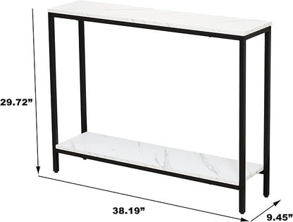 loglus Console Table for Entryway, Faux Marble MDF Sofa Table with Golden Frame (Double Layer, Black Frame)