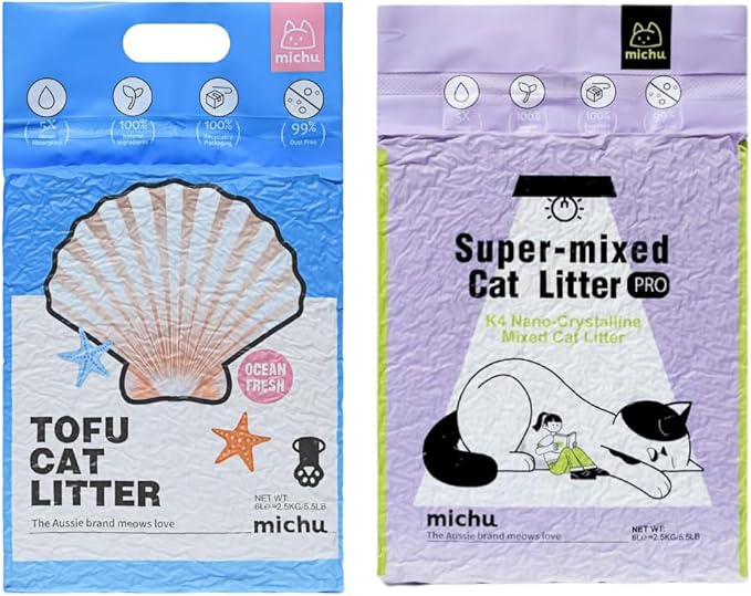 Tofu Cat Litter Natural Clumping Tofu Cat Litter 5.5lb/88oz 5 Scents (Ocean Fresh + Mixed, 2 Pack)-Mewly Pet