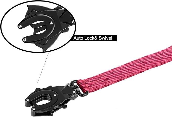 ICEFANG Tactical Dog Leash,K9 Training Walking Bungee Lead with 2 Control Handle,Heavy Duty Quick Release Metal Clasp,for Medium Large Breed (Reflective Pink, 6 FT)-Mewly Pet