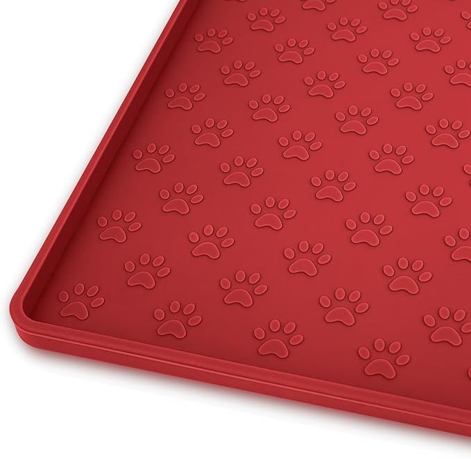 Ptlom Dog Food Mat Anti-Slip Pet Bowl Mats for Food and Water, High-Lips Pet Placemat Prevent Messy Spills to Floor, Waterproof Puppy Feeding Tray for Small, Medium Large Dogs Cats, Silicone-Mewly Pet