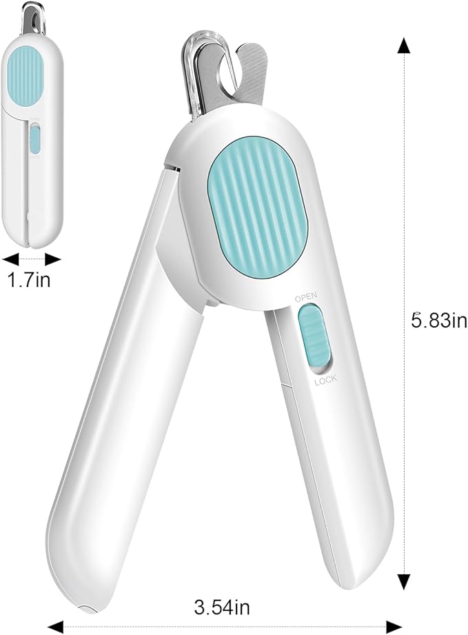Odoland Cat Nail Clipper with LED Light and Nail File, Dog Claw Trimmer with Bright Light to Avoid Excessive Cutting - Pet Grooming Tool for Tiny Dog Cat Kitten Bunny Rabbit Blue-Mewly Pet