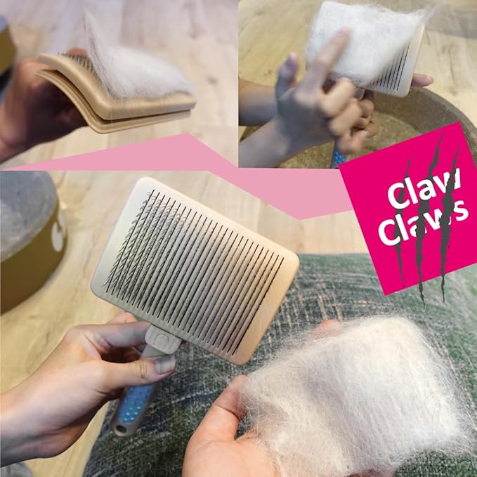 Pet Slicker Brush for Large Dogs, Plastic Handle, Gently Remove Tangled and Mats Hair, Pet Grooming Brush Tool, Sheepskin Wool Carders (5" Pad Quick Cleaning)-Mewly Pet