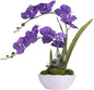 Large Artificial Potted Orchid Plant, Silk Flower Arrangement with Ceramics Vase, Purple