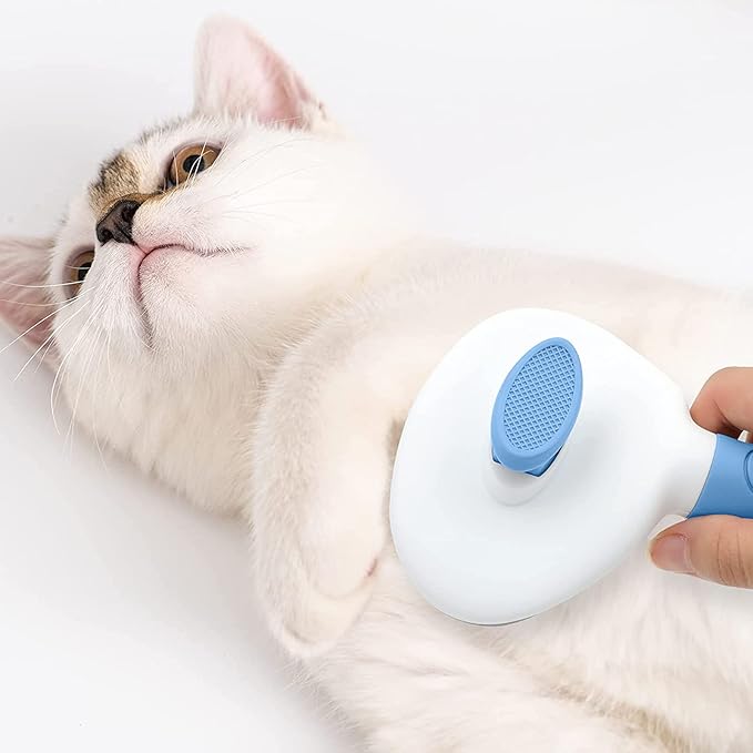 Cat Brush for Shedding and Grooming, Pet Self Cleaning Slicker Brush with Cat Hair Comb by KALAMANDA (Blue)-Mewly Pet