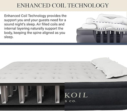 King Koil Luxury Air Mattress Queen with Built in Pump, Integrated Premium Pillow Inflatable Airbed for Guests, Camping & Home (Manufacturer Warranty)