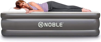 Noble Queen Size Luxury Upgraded Double HIGH Raised Air Mattress, Inflatable Airbed with Built-in Pump Elevated Raised Air Mattress Quilt Top, Coil Beam Technology