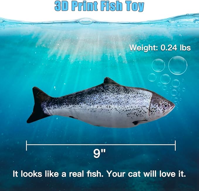 TOOGE 2 Pack 9" Floppy Fish Cat Toys with SilverVine and Catnip for Indoor Cats Interactive Flopping Fish Cat Kicker Catnip Toys for Cats Puppy Small Dogs (Salmon + Rainbow Trout)-Mewly Pet