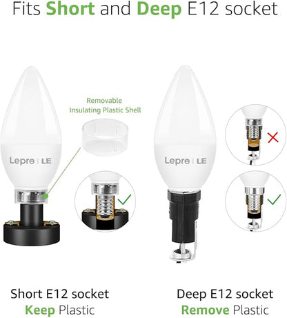 Lepro E12 LED Candelabra Light Bulbs, 5.5 watt, 40 watt Equivalent C37 B11 Ceiling Fan Bulb Chandelier Bulbs, 2700 Kelvin Warm White Type B Small Base Candle Lights, Frosted Plastic Shell, 6-Pack