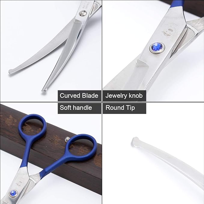 LovinPet Pet Grooming Scissors Curved Right/Left-Handed Pet Round-Tip Grooming 6CR Stainless Steel Safety trimming shears for Dogs and Cats (Easy use Curved Scissor)-Mewly Pet