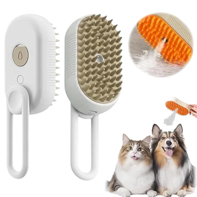 Cat Steam Brush 2025 New Pet Steam Groomer Comb, Painless Grooming Massage, 3 In 1 Water Brush for Cats Dogs (White)-Mewly Pet