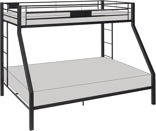 Acme Limbra Frame Twin Over Queen Metal Bunk Bed with Ladder in Sandy Black