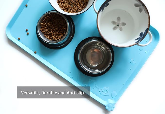 Hoki Found Large Silicone Non Slip Pet Dog Cat Bowl Mats - Waterproof Food Mats for Carpet - Arctic-Mewly Pet