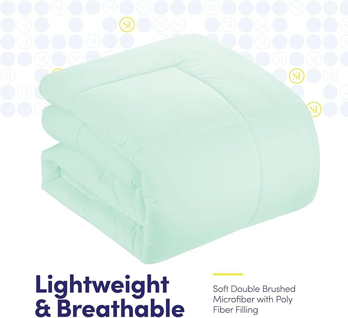 Sweet Home Collection 7 Piece Comforter Set Bag Solid Color All Season Soft Down Alternative Blanket & Luxurious Microfiber Bed Sheets, Mint, Queen
