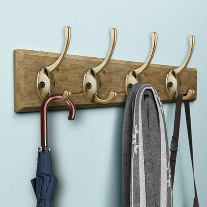 IBosins 12 Pack Antique Brass Coat Hooks Wall Mounted with 24 Screws Retro Double Hooks Utility Antique Brass Hooks for Coat, Scarf, Bag, Towel, Key, Cap, Cup, Hat