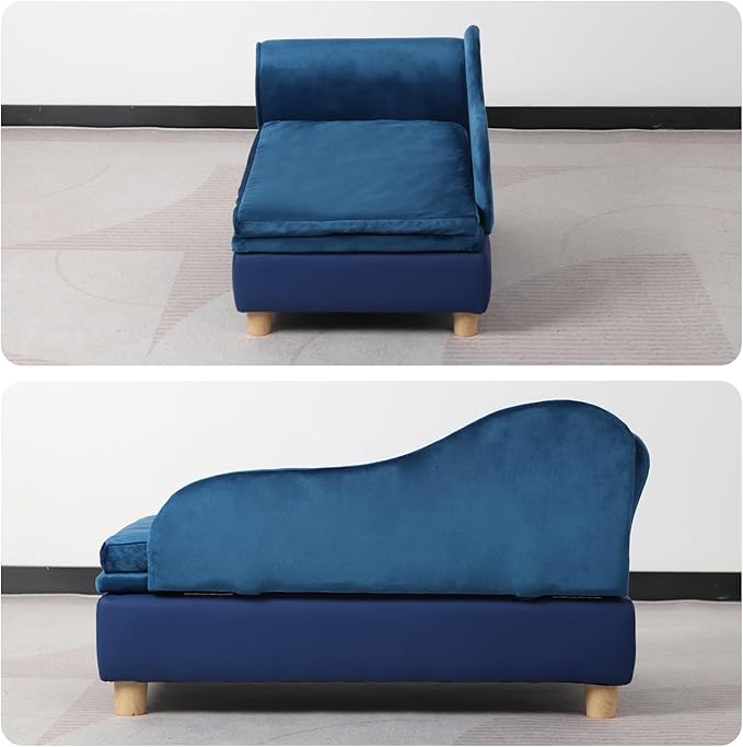 Pet Bed Sofa, Puppy Bed with Storage, Small Dog Couch with Removable & Washable Cushion, Comfy Pet Couch Bed for Cats & Puppy (Blue)-Mewly Pet