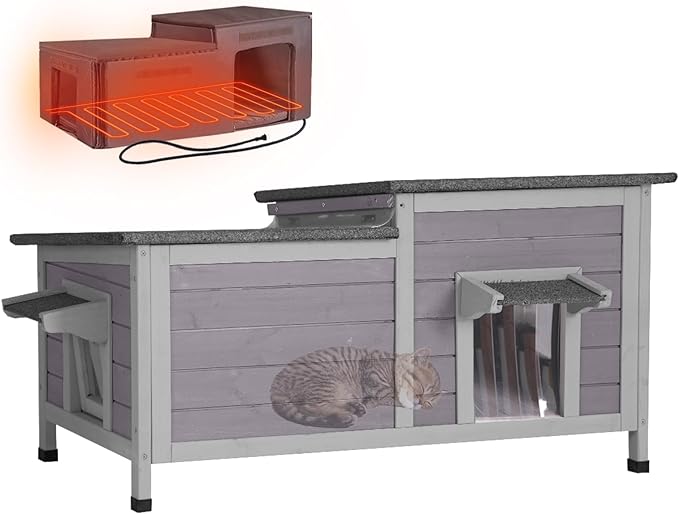 GUTINNEEN Outdoor Cat House Weatherproof Feral Kitty Shelter for Winter Cat Condo with Large Opening Roof (1-Story(AIR93-Heated))-Mewly Pet