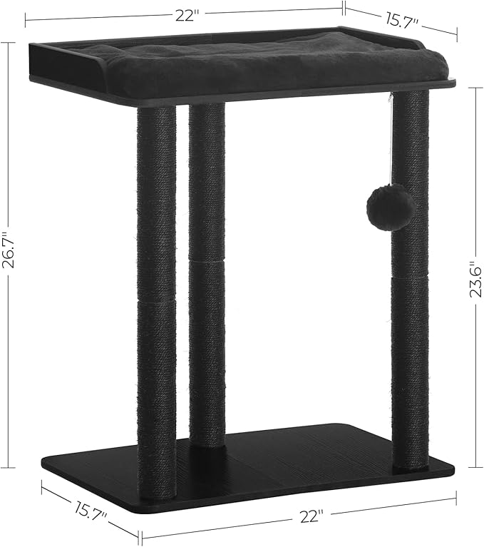 FourFurPets 26.7in Cat Tree Tower Condo, Cat Scratch Posts for Indoor Cats, Big Plate, Three 23.6in Full Sisal Scratching Posts, Black-Mewly Pet