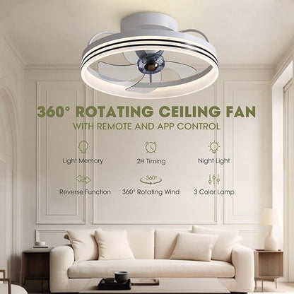 Ceiling Fans with Lights, 360° Rotating Ceiling Fan with Lights and Remote, 6 Wind Speeds Smart Flush Mount Ceiling Fan for Bedroom, Dining Room and Kitchen 20"