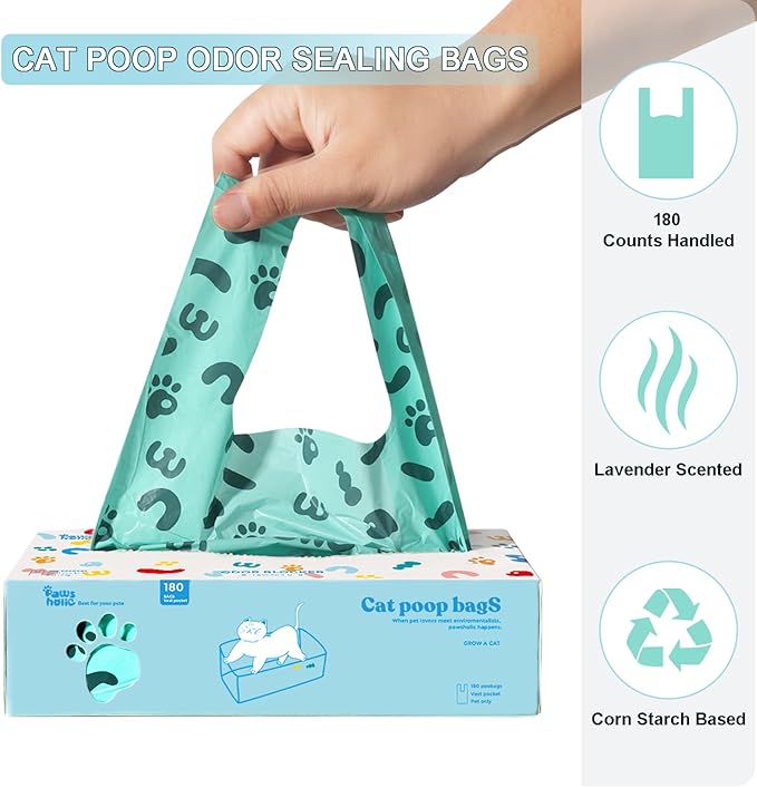 Poop Bags for Dog and Cat - Biodegradable 100% Leak-Proof Pet Waste Bags with Handle, 360 Count, Cornstarch Based Extra Thick, for Dog Poop and Cat Litter Disposal (Unscented)-Mewly Pet