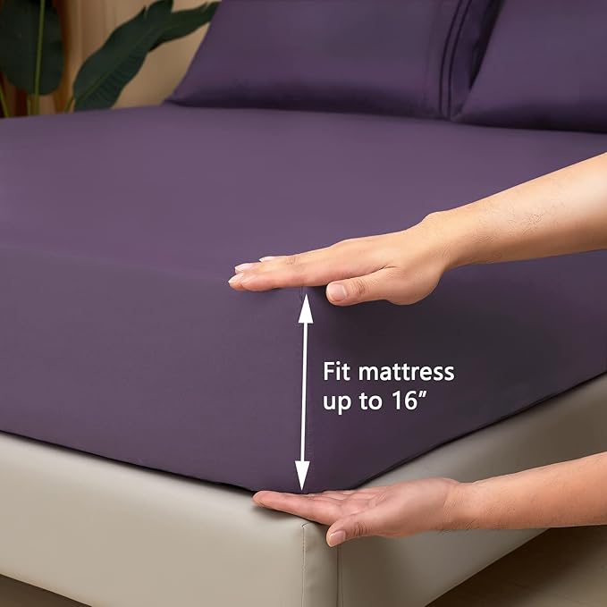 Mejoroom California King Size Sheet Set - Soft Microfiber Bed Sheets,Deep Pocket Fitted Sheet, Breathable, Wrinkle & Fade Resistant - 4 Piece (California King,Purple)
