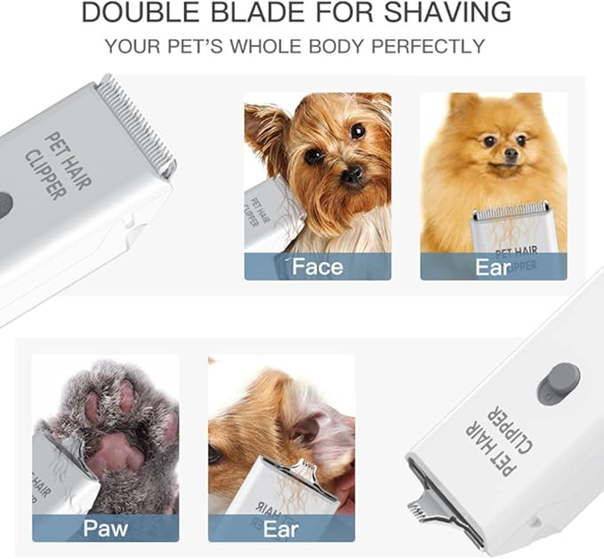 Feet Hair Trimmer, Dog Clippers,Quiet Washable USB Rechargeable Cordless Dog Grooming Kit,Electric Pets Hair Trimmers Shaver Shears for Dogs and Cats White-Mewly Pet