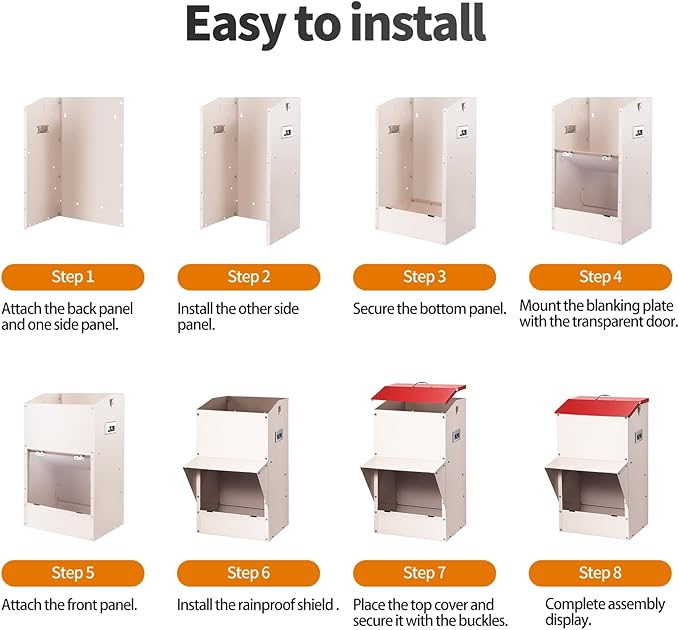 Automatic Dog Feeder Large Breed, 50 LB Capacity Outdoor Pet Food Dispenser, Powder-Coated Steel Gravity Dog Food Feeder with Clear Door, Wall Mountable, Weatherproof Self Feeders-Mewly Pet