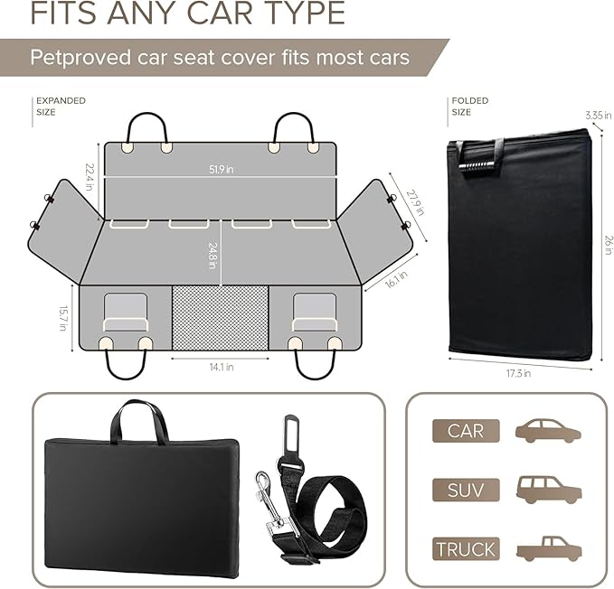 SHARLOVY Back Seat Extender for Dogs, Heavy Duty Dog Car Seat Cover for Back Seat and Aggressive Chewer, Large Hard Bottom Seat Cover for Dogs, Dog Hammock for Car, Travel Pet Bed for Car, SUV, Truck-Mewly Pet