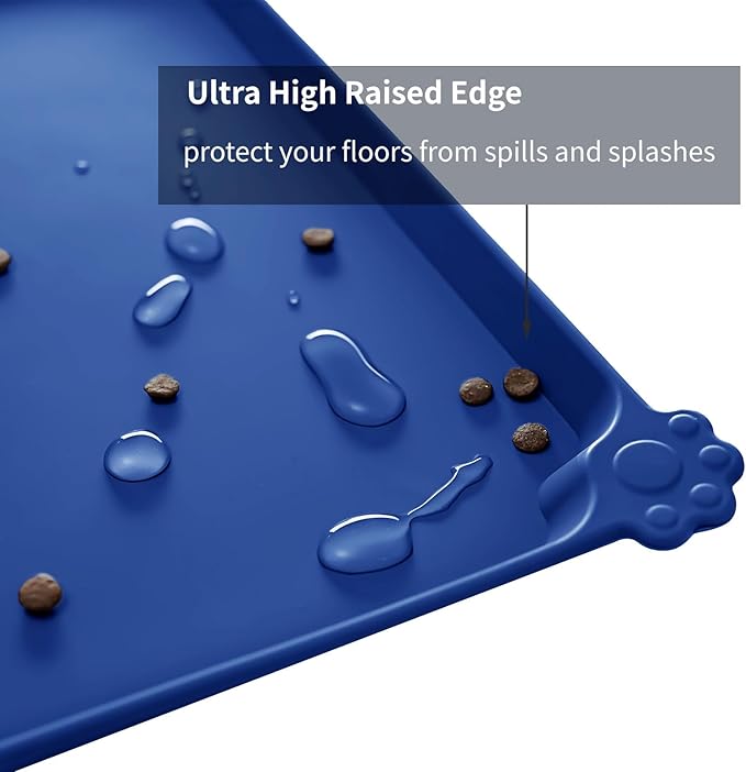 Waterproof Pet Feeding Mat with High Raised Edges, Heavier and Thicker Placemats for Cat Dog Water Bowl with BPA Free, Dogs Cats Food Mats for Messy Drinkers to Prevent Spill and Protect Floors-Mewly Pet
