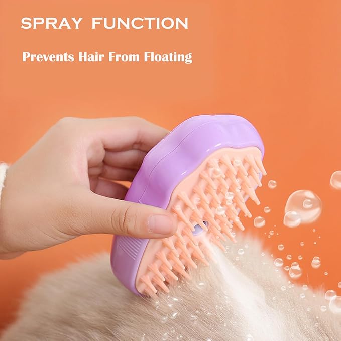 Steam Brush for Cats, Spray Comb Mist Brush, Rechargeable Steam Pet Brush for Dogs and Cats, Self-Cleaning 3-in-1 Cat Hair Brush with Steam for Long and Short Hair for Cats and Dogs (purple)-Mewly Pet
